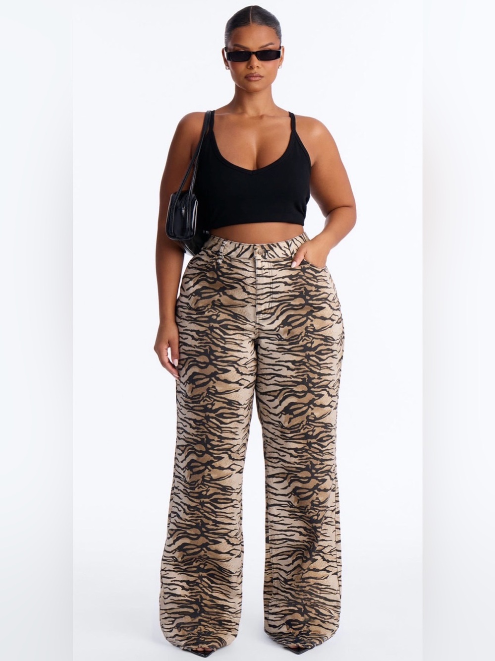 NWT Fashion Nova Tiger-Print Wide Leg Jeans